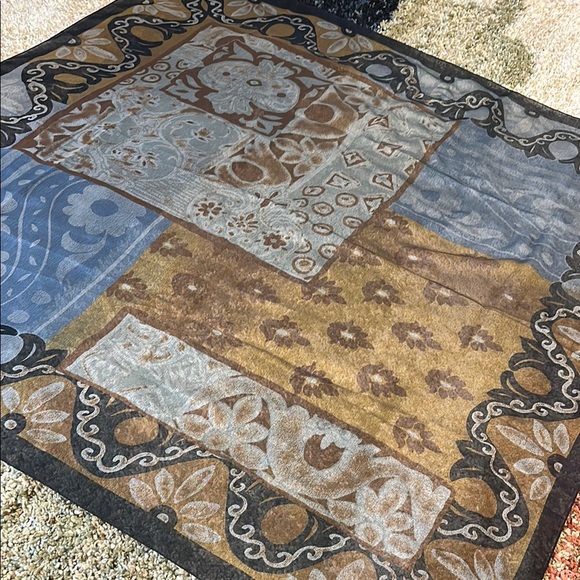Vintage Multicolor Patterned Scarf Sheer Hair Wrap Brown Blue & Black Hues 34" - Picture 5 of 7